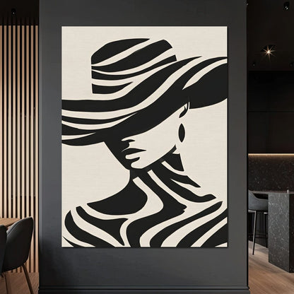 Monochrome Wind Hat Silhouette Canvas Wall Art