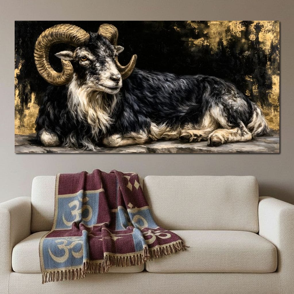 Watchful Ram of the Gilded Void Canvas Wall Art