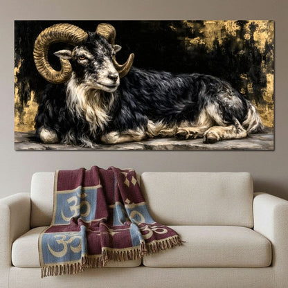 Watchful Ram of the Gilded Void Canvas Wall Art