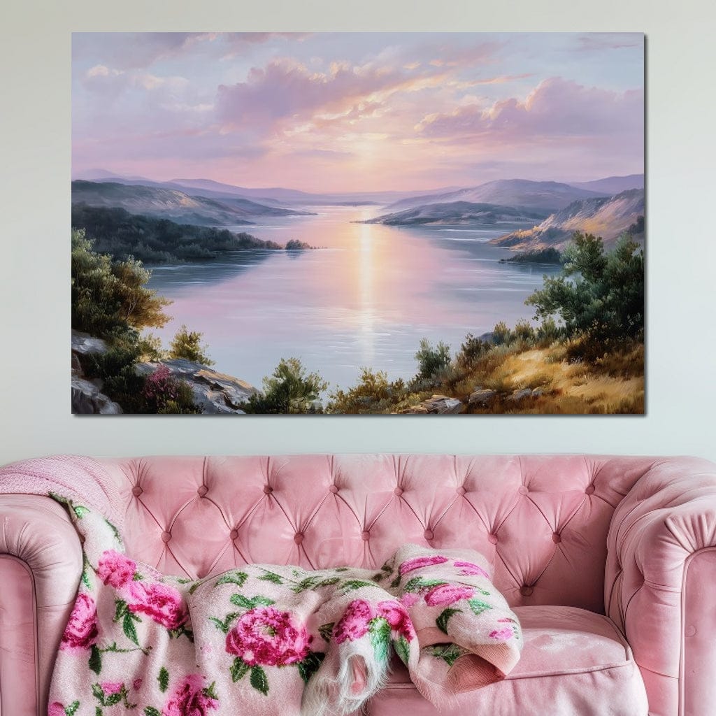 Pastel Sunrise Over Lake Fjord Canvas Wall Art