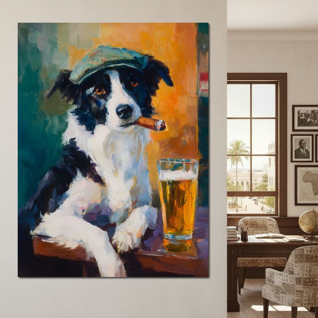 Cigar Dog Pub Portrait Oil Canvas Wall Art