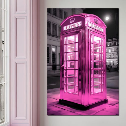 Pink Telephone Booth Canvas Wall Art