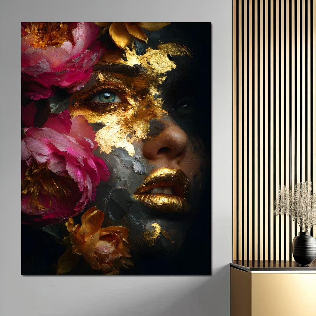Golden Petal Portrait Radiance Canvas Wall Art