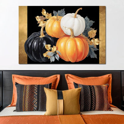 Golden Pumpkin Harvest Harmony Canvas Wall Art