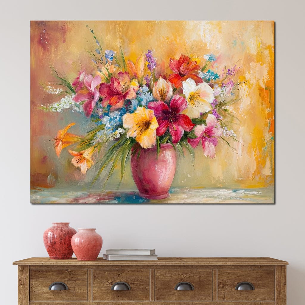 Sunlit Floral Vase Arrangement Canvas Wall Art