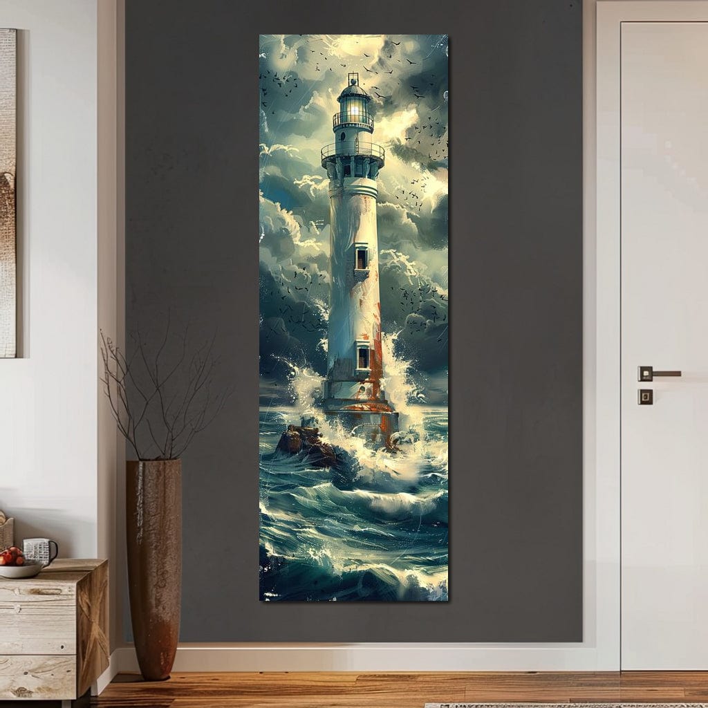 Beacon Amidst Stormy Shores Canvas Wall Art
