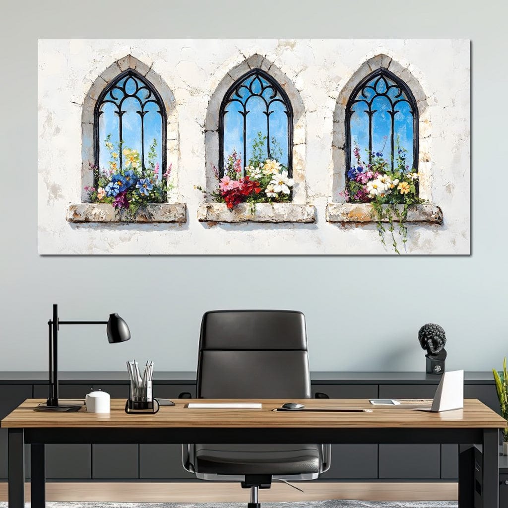 Floral Elegance Through Arches Canvas Wall Art