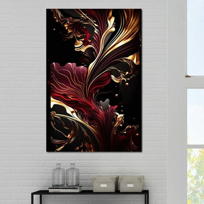 The Marble-Lux Collection: Dark Red & Vibrant Gold 02 Canvas Wall Art