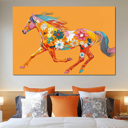Blooming Horse on Tangerine Canvas Wall Art