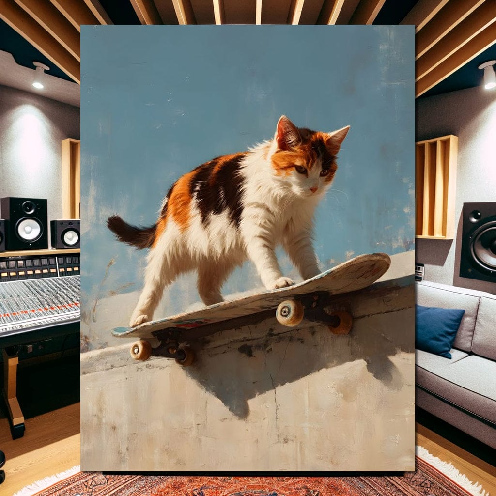 Calico Cat Skateboard Ride Canvas Wall Art