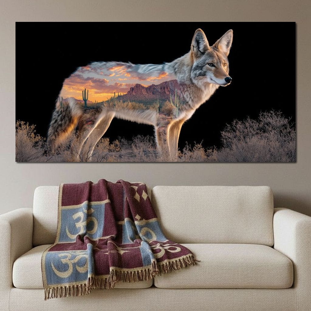 Desert Coyote Sunset Vista Canvas Wall Art