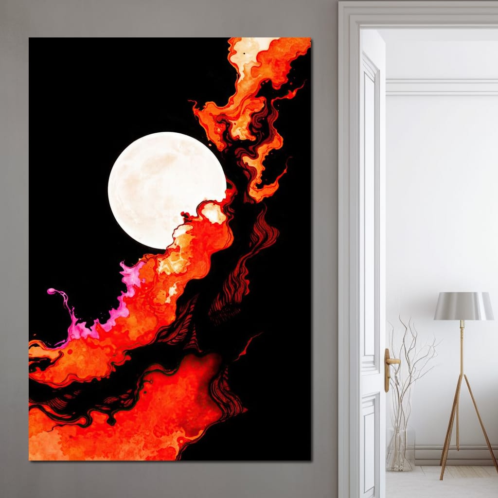 Firestorm Under the Moon Canvas Wall Art
