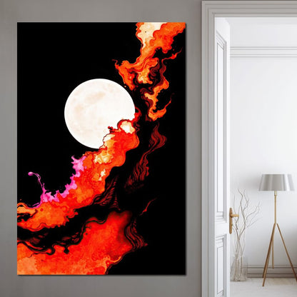 Firestorm Under the Moon Canvas Wall Art