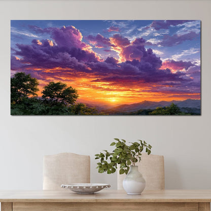 Golden Mountain Sunset Clouds Sky Canvas Wall Art