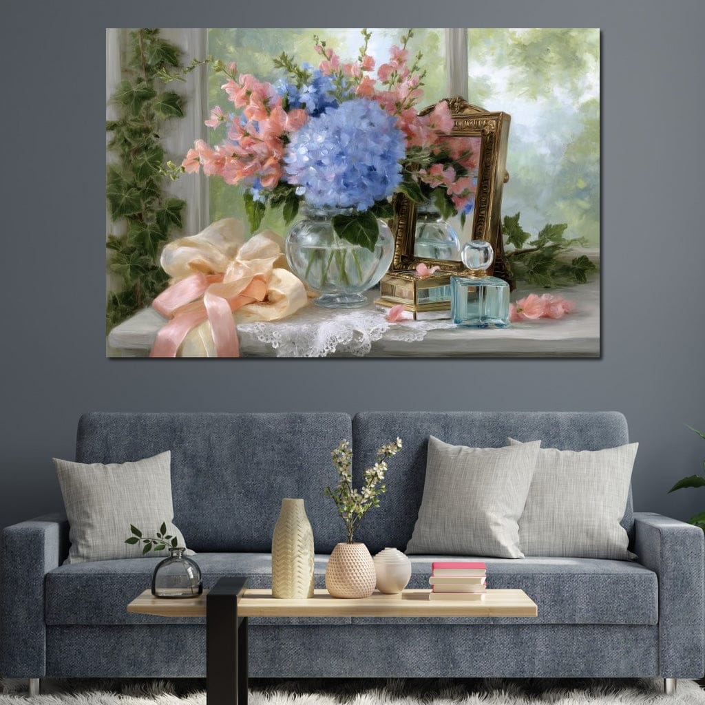 Sunlit Hydrangea Still Life Canvas Wall Art