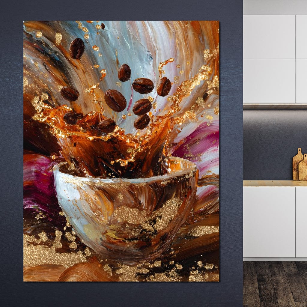 Golden Coffee Splash Reverie Canvas Wall Art