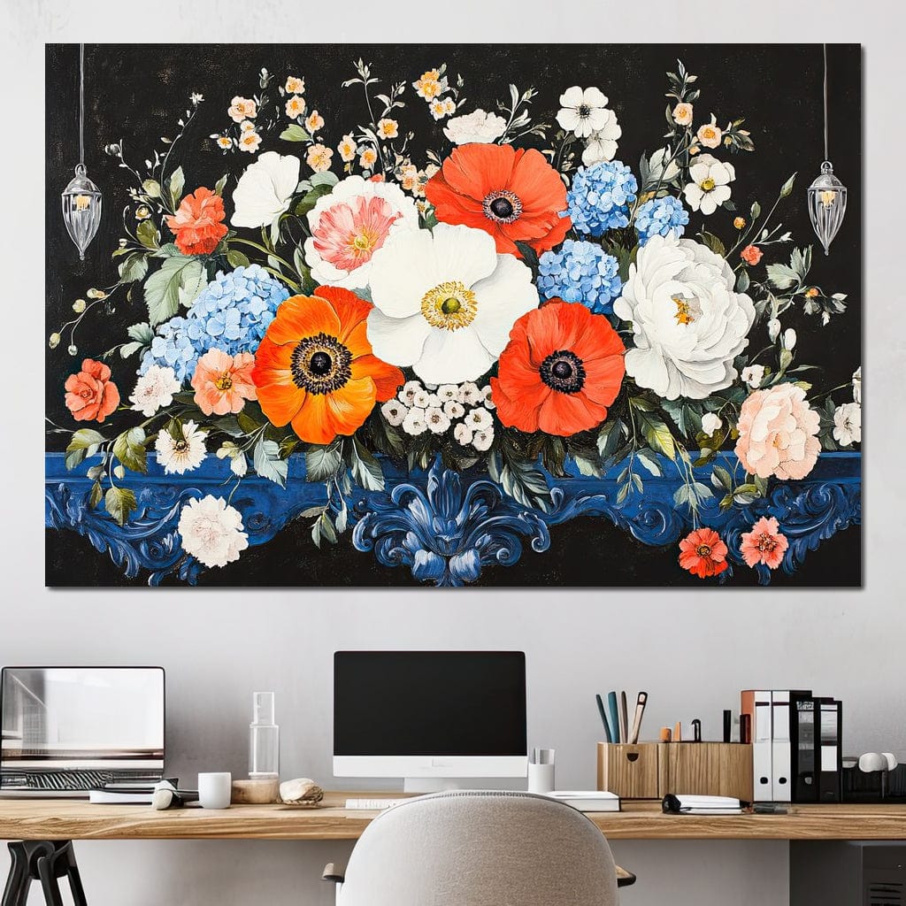 Floral Symphony on Midnight Canvas Wall Art