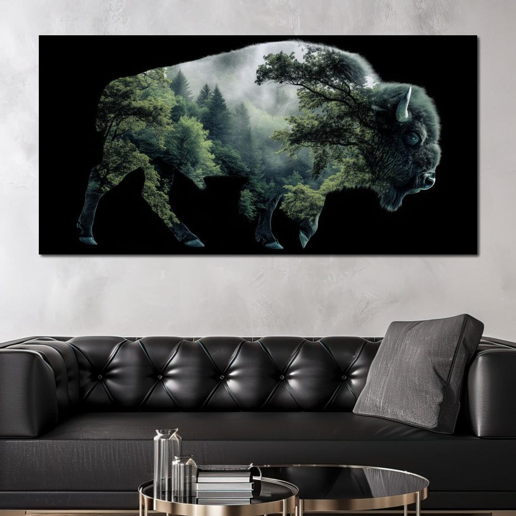 Bison Forest Spirit Silhouette Canvas Wall Art