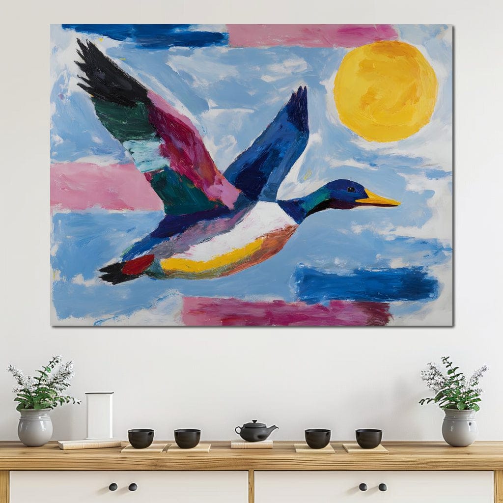 Sunlit Flight of Wild Duck Canvas Wall Art