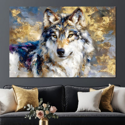 Golden Storm Wolf Portrait Canvas Wall Art