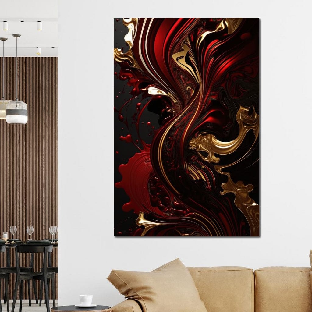 The Marble-Lux Collection: Dark Red & Vibrant Gold 09 Canvas Wall Art