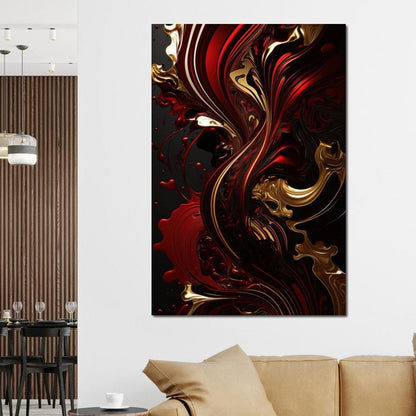 The Marble-Lux Collection: Dark Red & Vibrant Gold 09 Canvas Wall Art