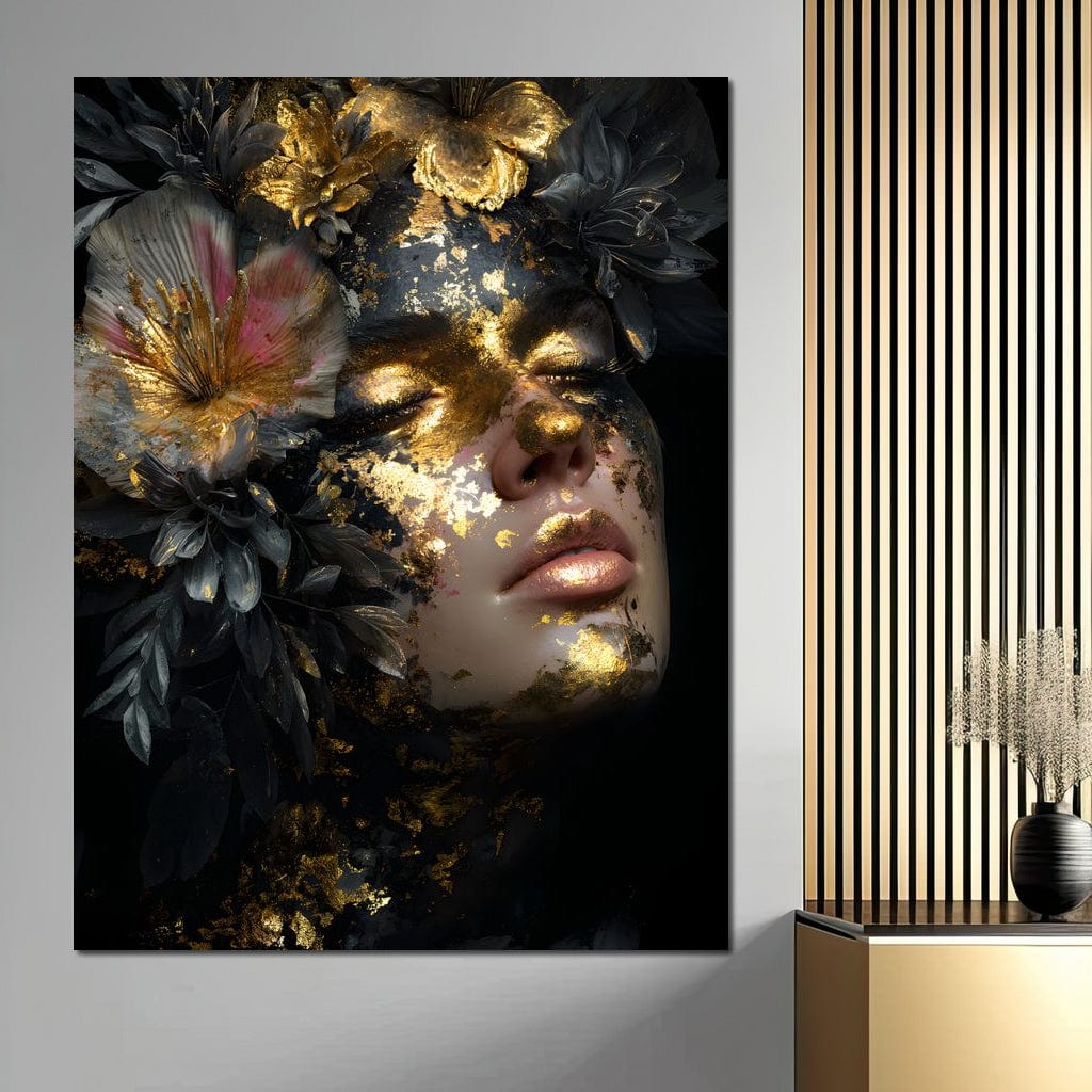 Golden Reverie Floral Visage Canvas Wall Art