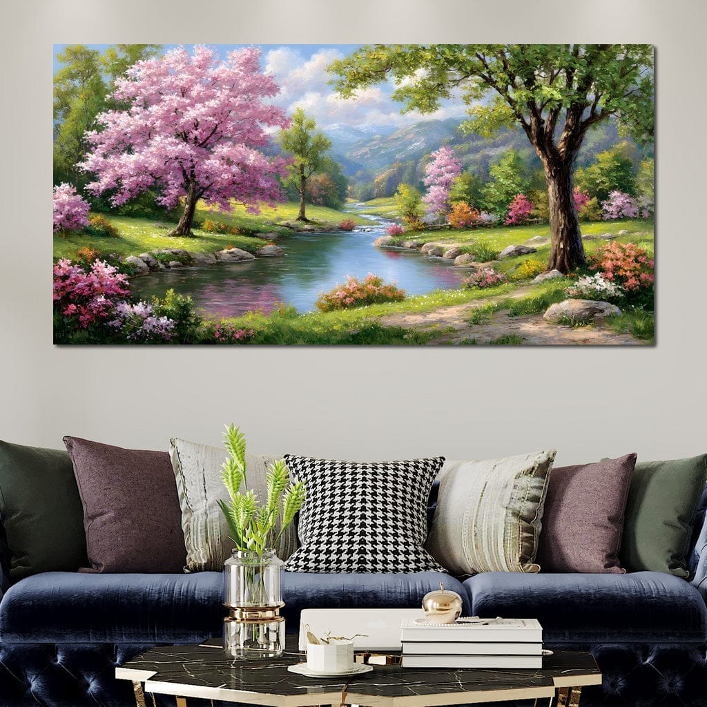 Spring Blossom Mountain Stream Canvas Wall Art