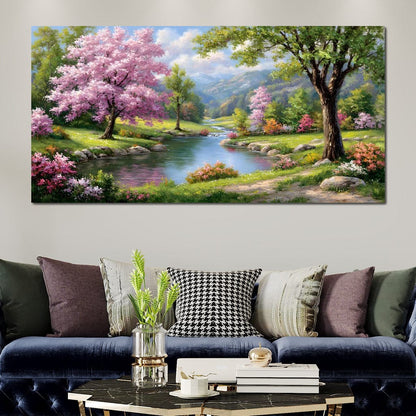 Spring Blossom Mountain Stream Canvas Wall Art