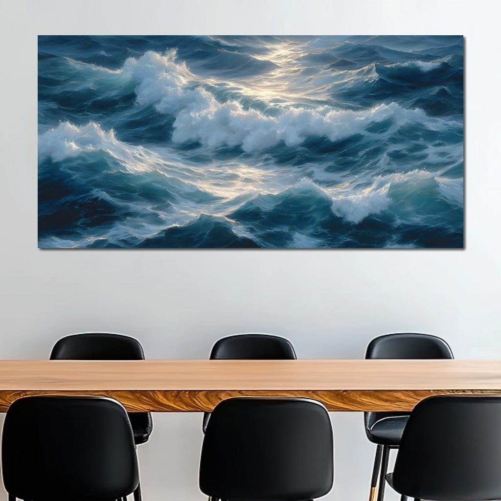 Sunlit Ocean Cresting Waves Canvas Wall Art