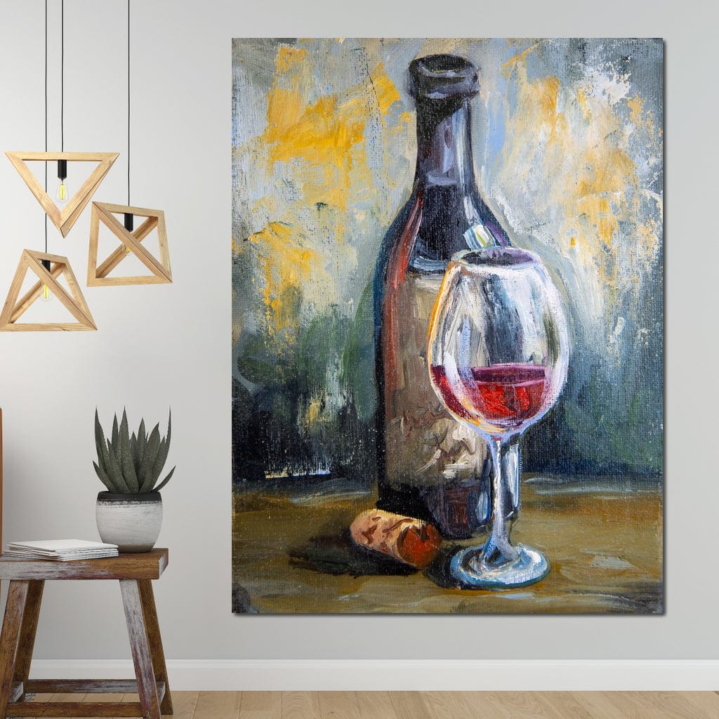 Bottle & Glass of Wine Canvas Wall Art