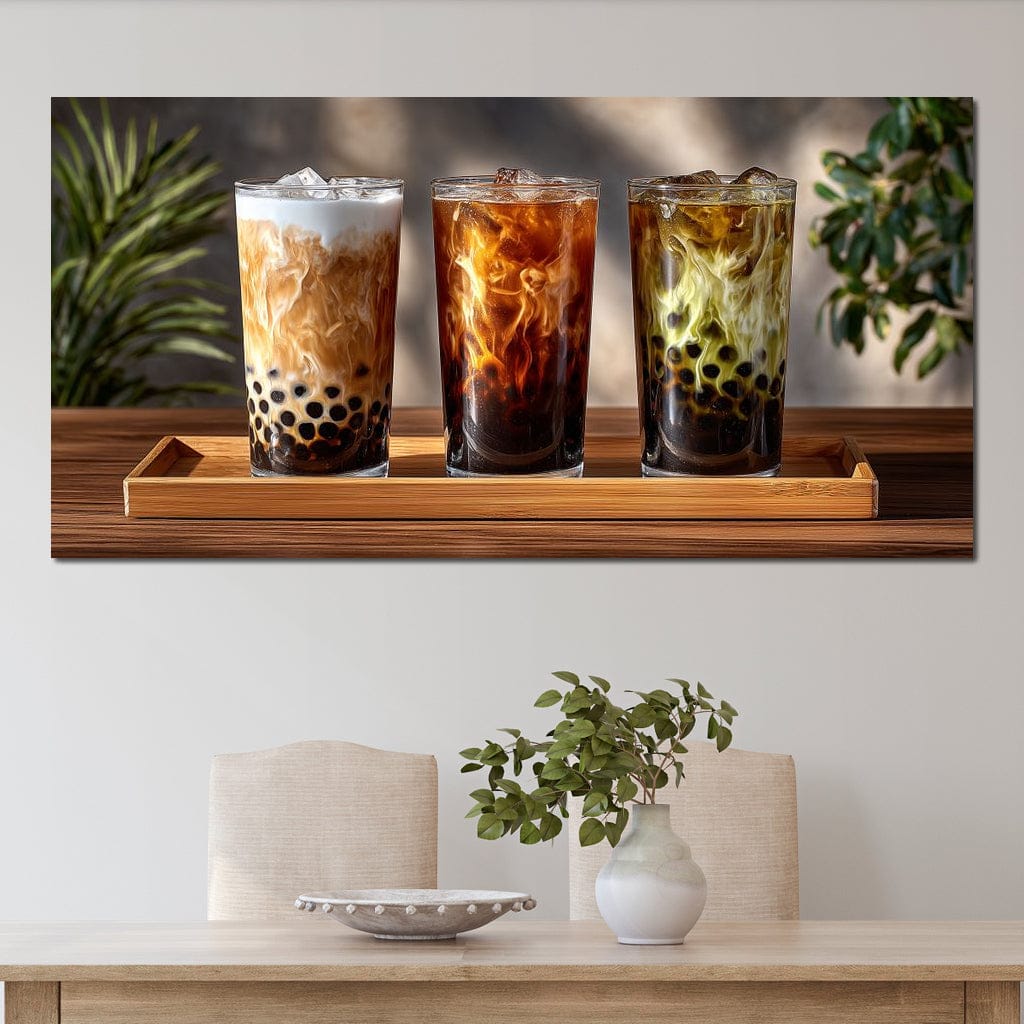 Swirling Bubble Tea Trio Canvas Wall Art