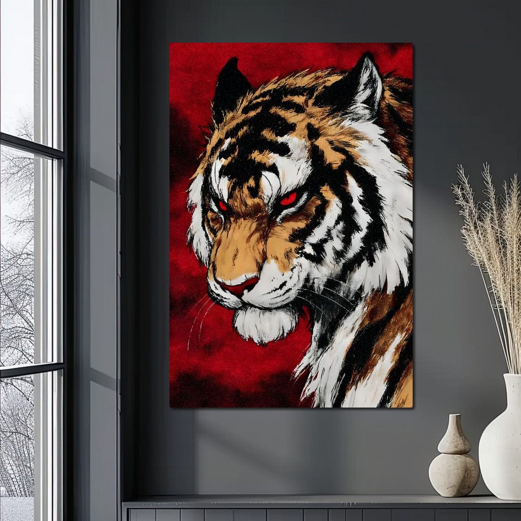 Fierce Tiger Red Eyes Roar Canvas Wall Art