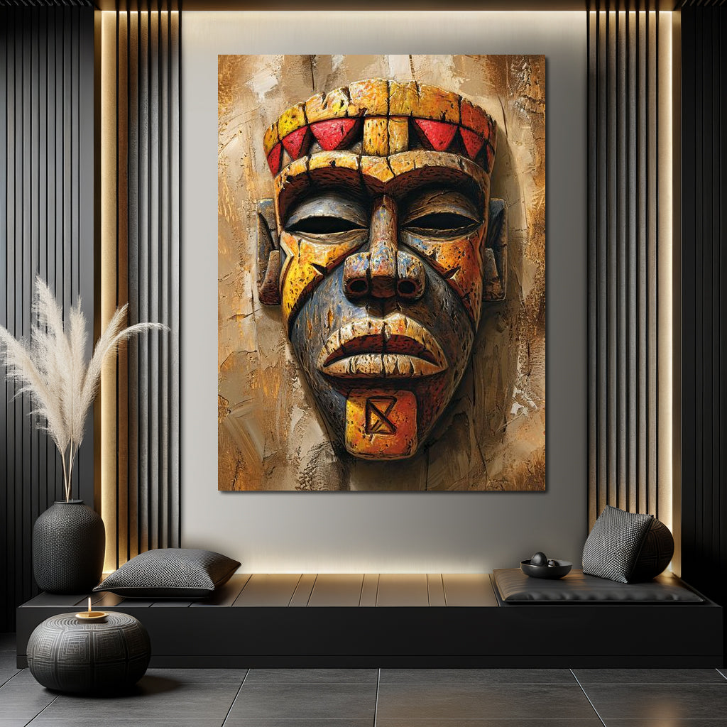 Ancient Tribal Mask Vibrance Canvas Wall Art