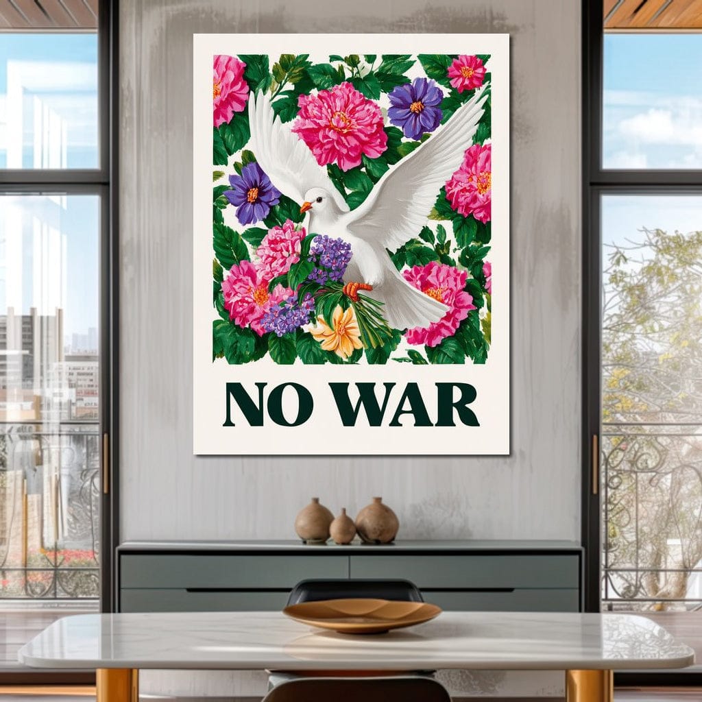 No War Dove Flower Garden Canvas Wall Art