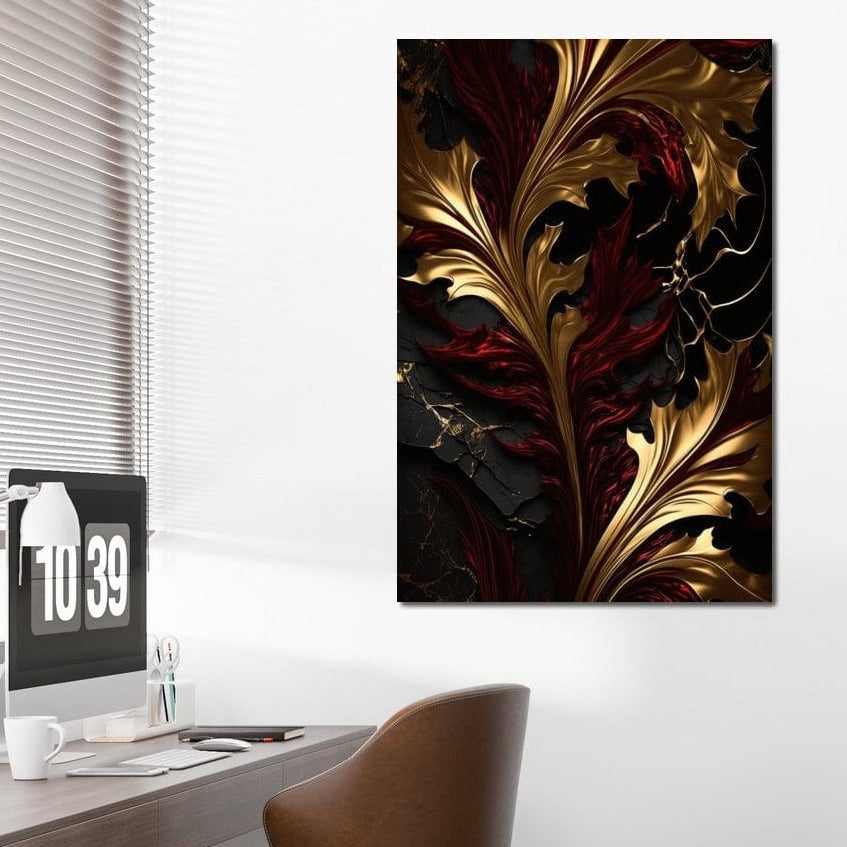 The Marble-Lux Collection: Dark Red & Vibrant Gold 04 Canvas Wall Art