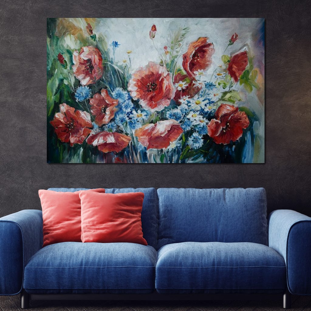 Poppies & Blue Flowers Canvas Wall Art