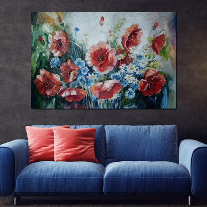 Poppies & Blue Flowers Canvas Wall Art