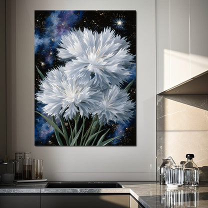 Starlit White Mum Bouquet Canvas Wall Art
