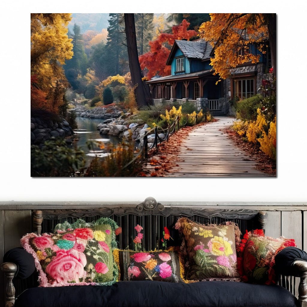 Blue House in the Woods Canvas Wall Art