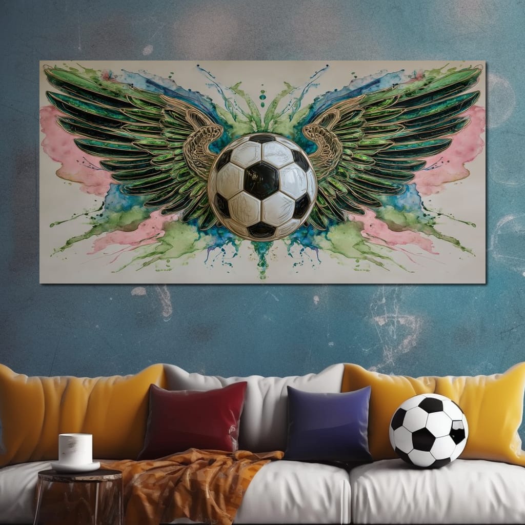 Winged Soccer Ball Watercolor Canvas Wall Art