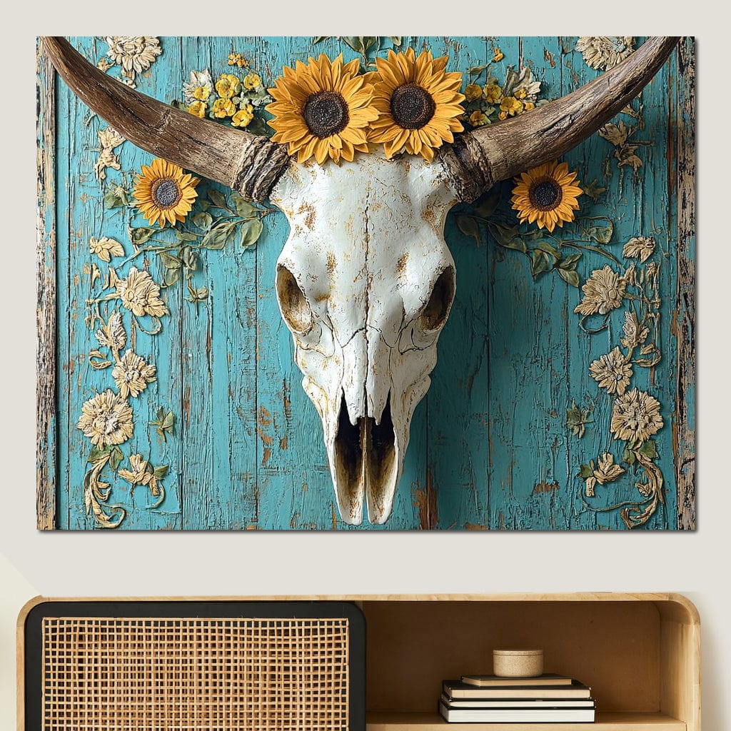 Bull Skull Rustic Vibes Canvas Wall Art