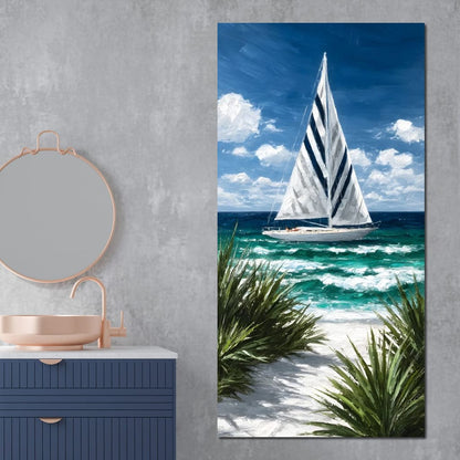 Sailing Beyond Turquoise Waves Canvas Wall Art