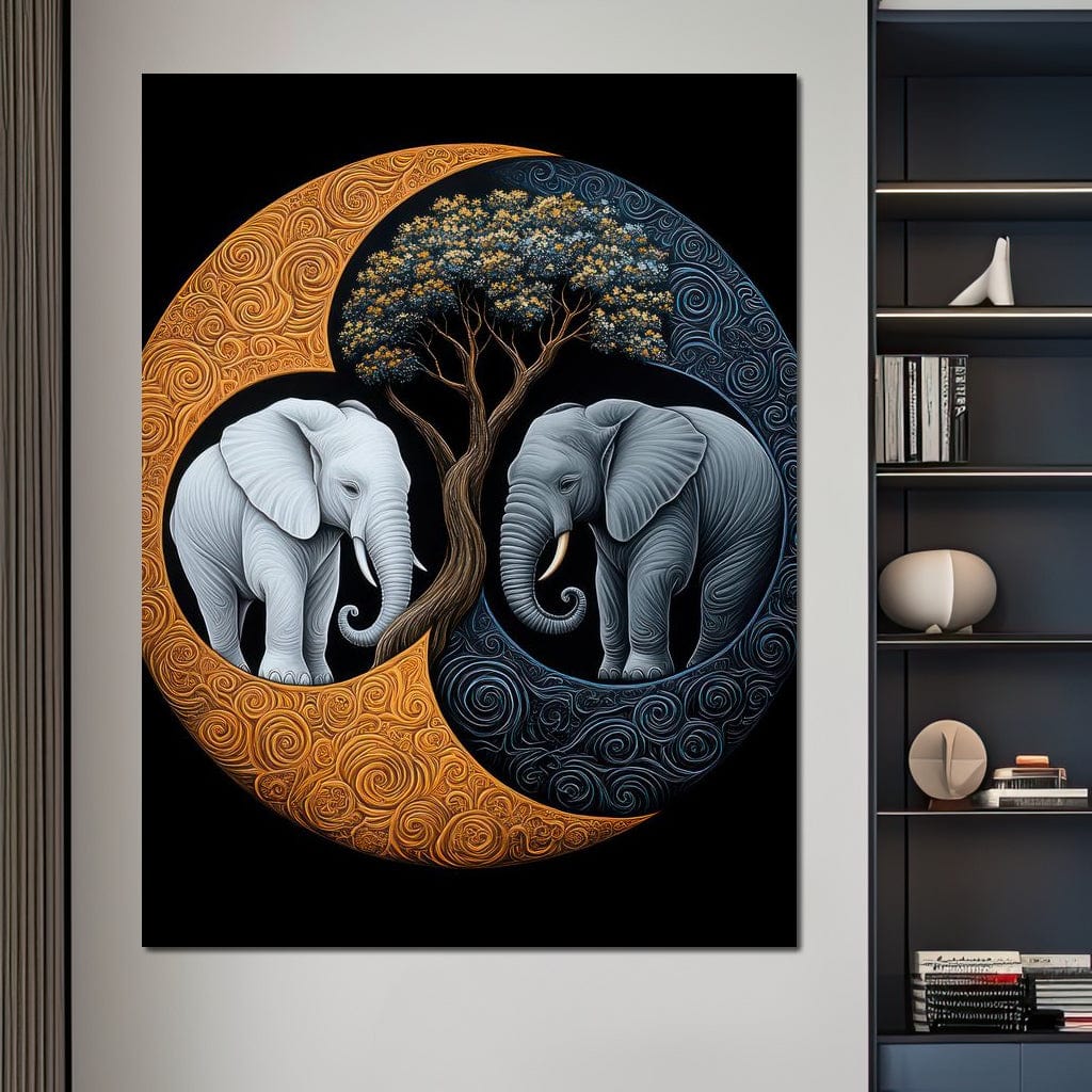 Elephant Yin-Yang Canvas Wall Art
