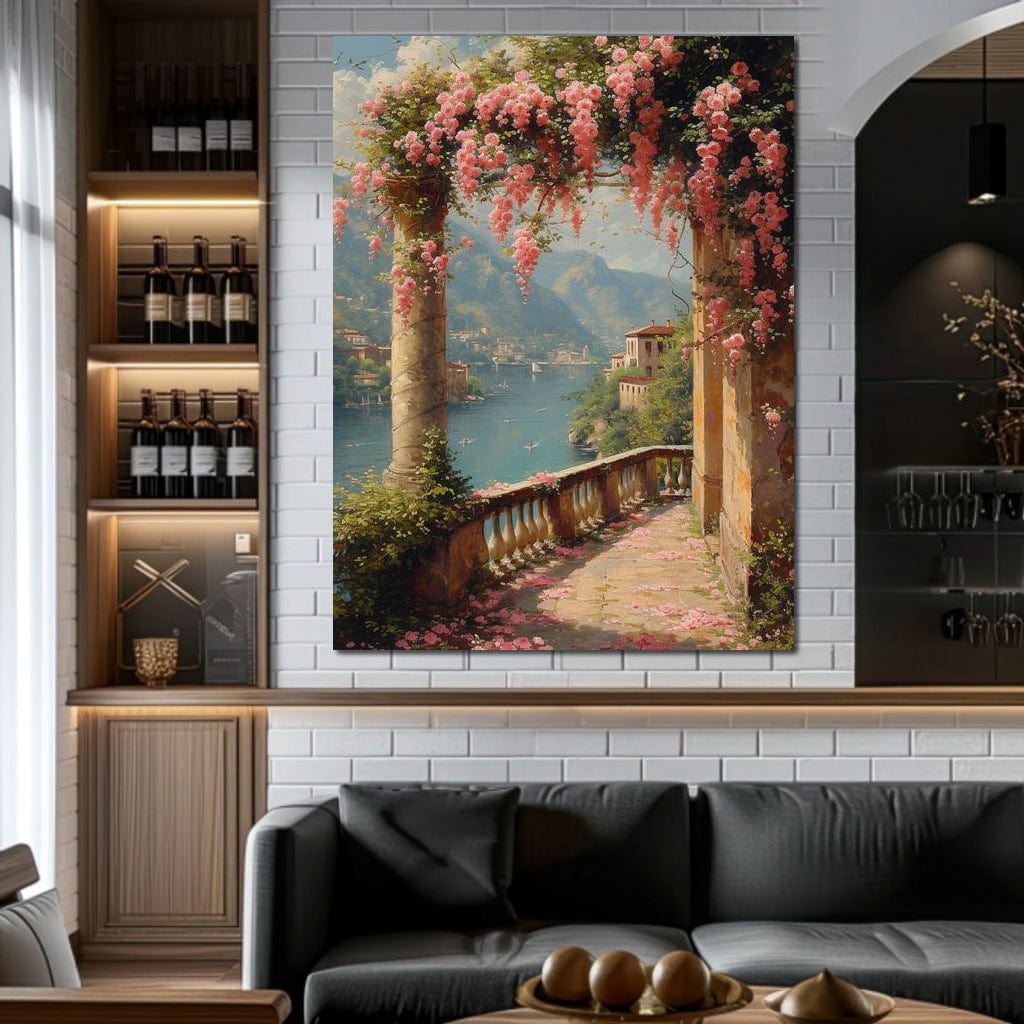 Blossomed Lakeside Retreat Canvas Wall Art