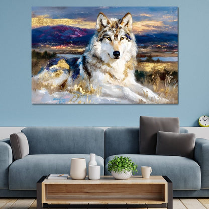 Golden Wolf Mountain Vista Canvas Wall Art