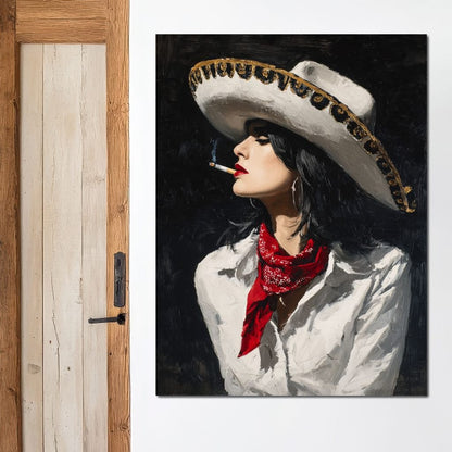 Sombrero Smoke Noir Portrait Canvas Wall Art
