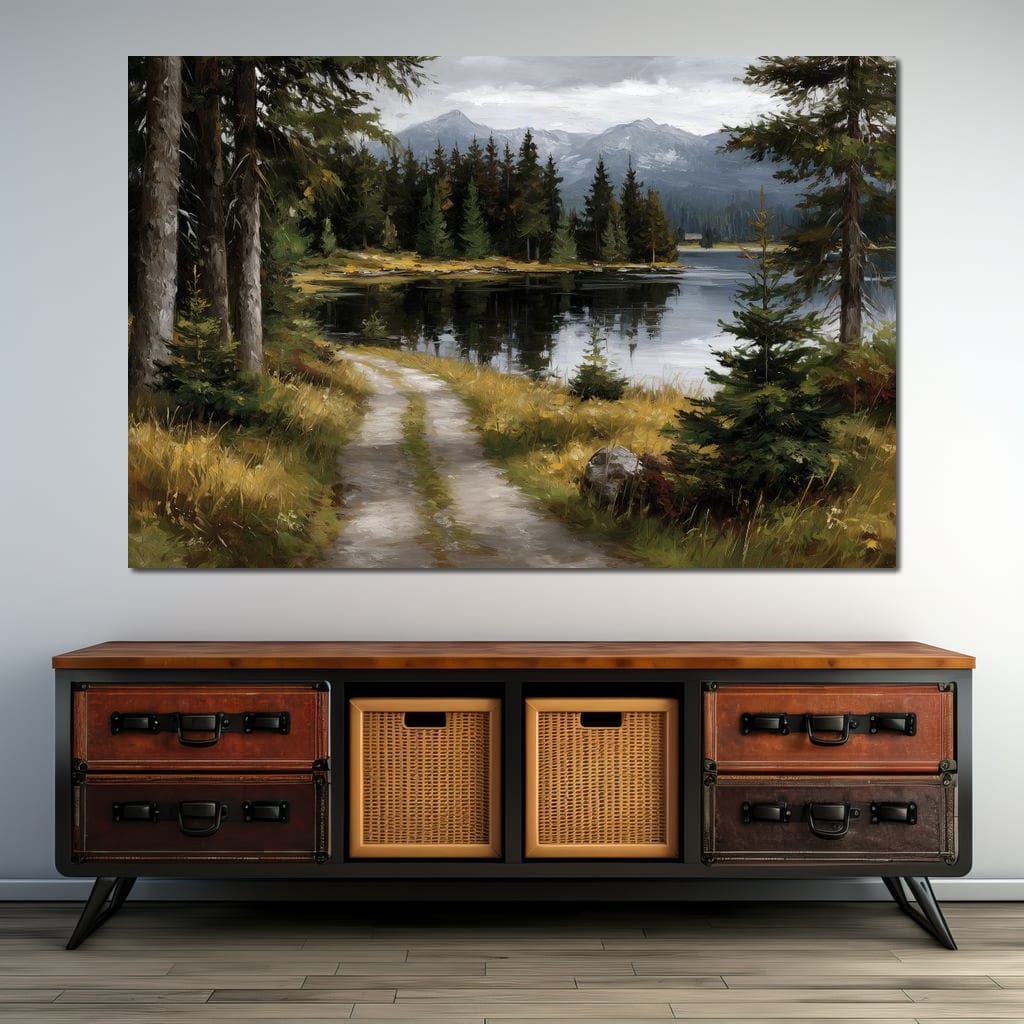 Alpine Lake Forest Pathway Canvas Wall Art