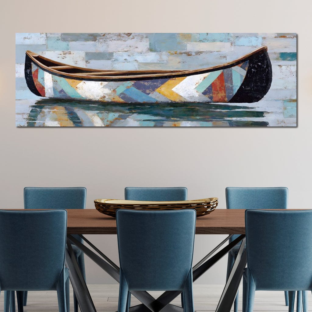 Patchwork Canoe Reflections Canvas Wall Art