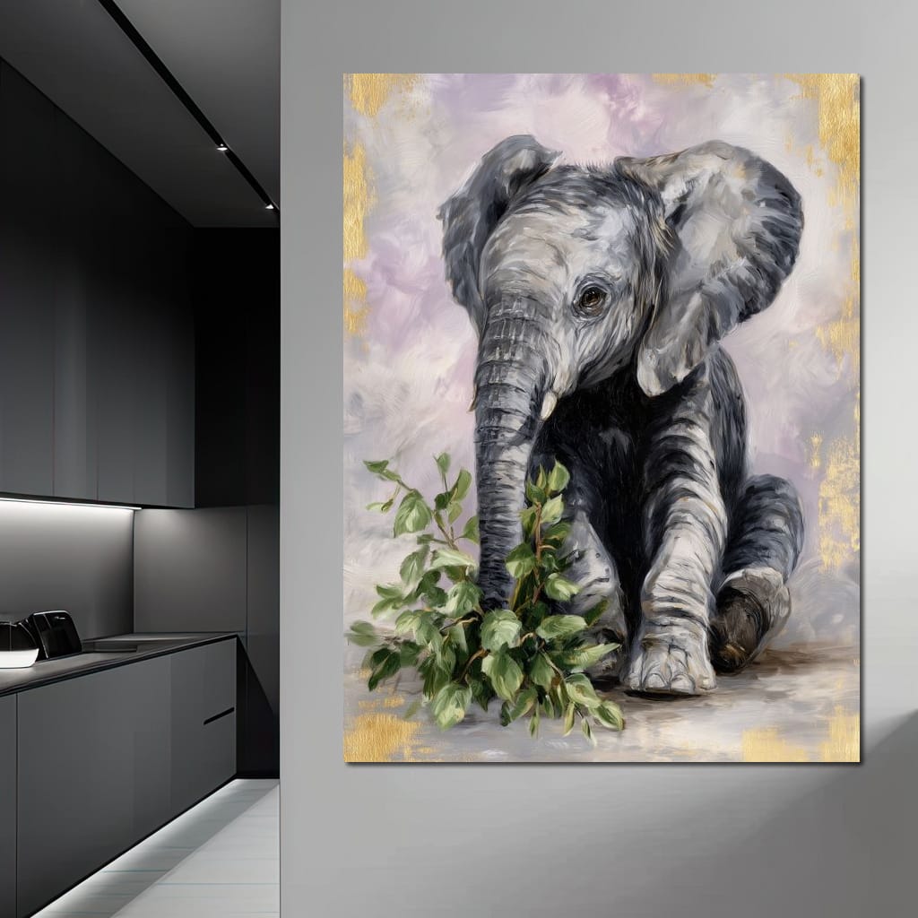 Gentle Elephant Calf Portrait Canvas Wall Art